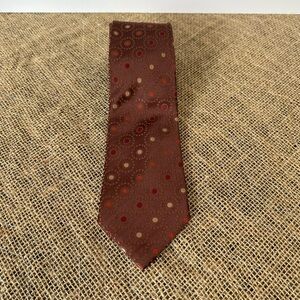 BCBG 100% Silk Brown With Red & Gold Polka Dot Men's Tie